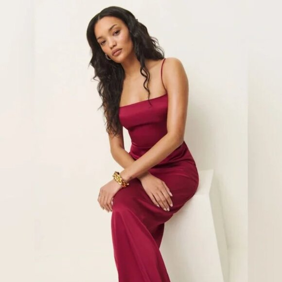 Reformation Frankie Silk Dress - Red Rubies - Picture 5 of 12